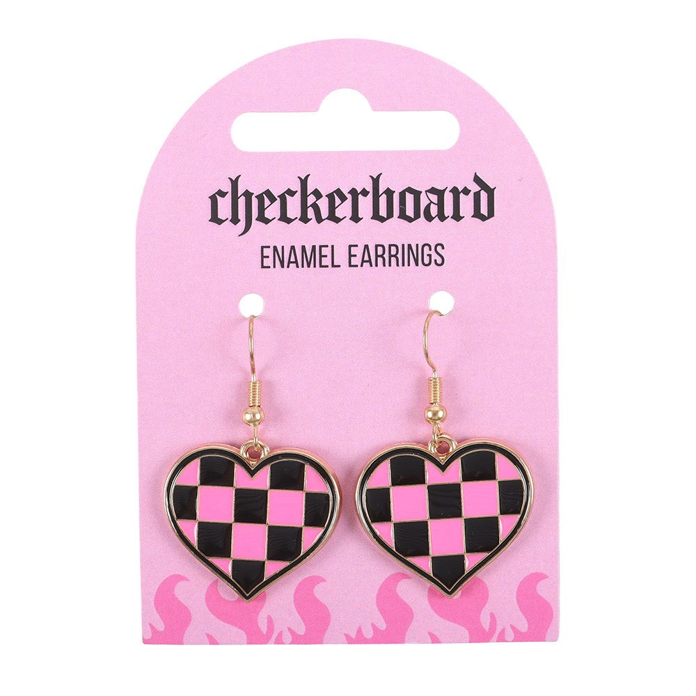 Pink-Black - Side - Something Different Heart Dangle Earrings