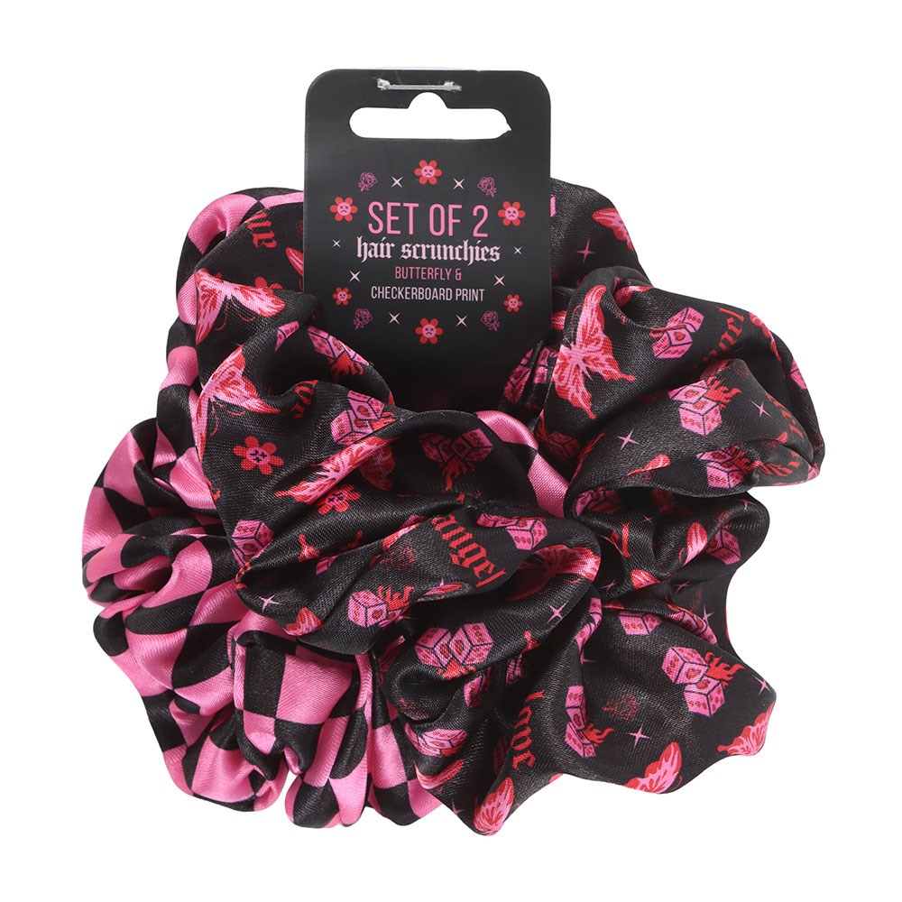 Black-Pink - Back - Something Different Rebel Butterfly Scrunchie (Pack of 2)