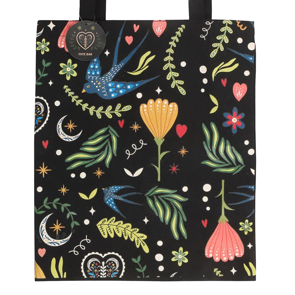 Black - Side - Something Different Midnight Bloom Polycotton Tote Bag