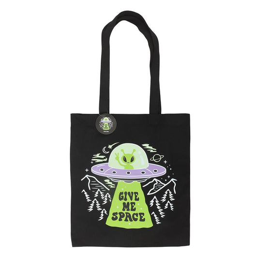 Black-Purple-Green - Front - Something Different Give Me Space Alien Tote Bag