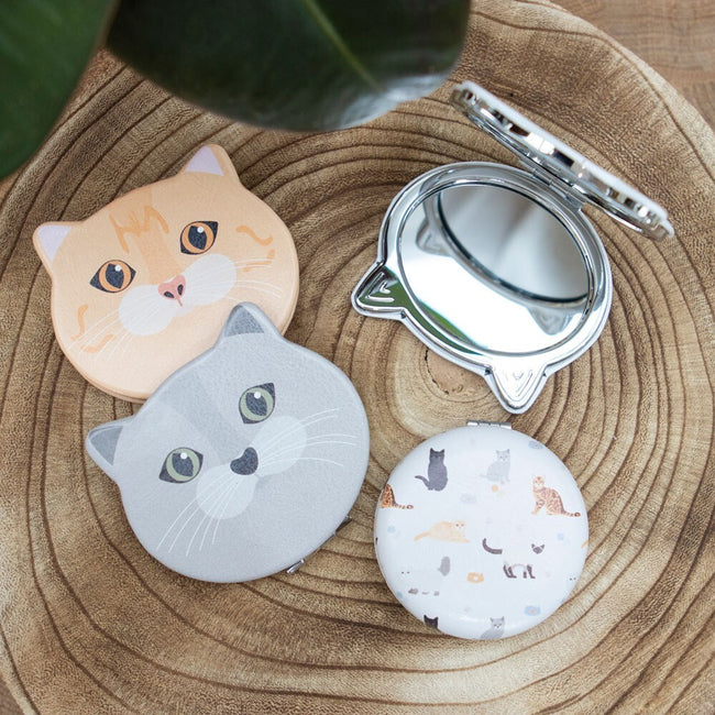 White-Grey-Cream - Back - Something Different Cat Face Compact Mirror (Pack of 12)