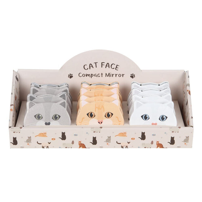 White-Grey-Cream - Lifestyle - Something Different Cat Face Compact Mirror (Pack of 12)