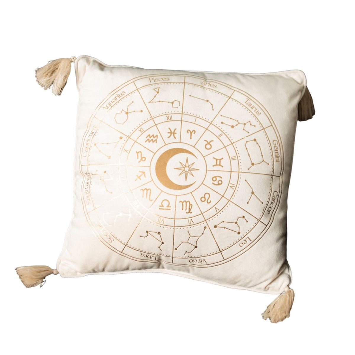 Off White-Gold - Side - Something Different Astrology Wheel Square Filled Cushion