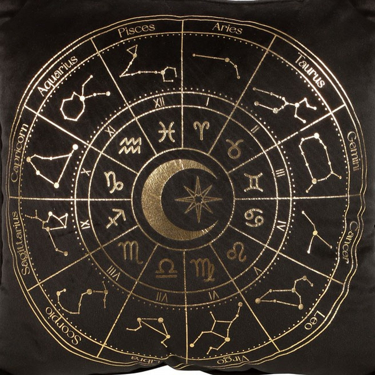 Black-Gold - Side - Something Different Astrology Wheel Square Cushion