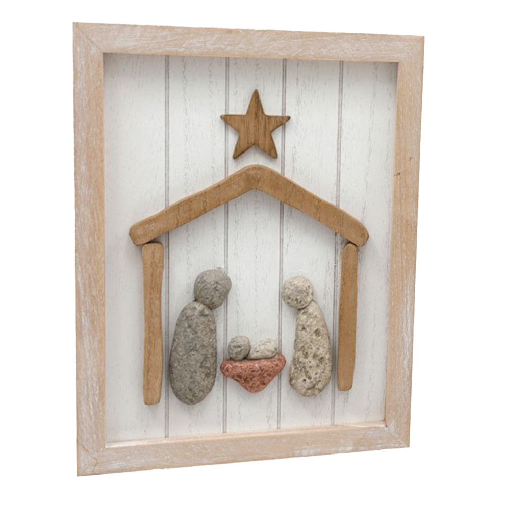 Beige-Brown - Back - Something Different Pebble Nativity Scene Plaque