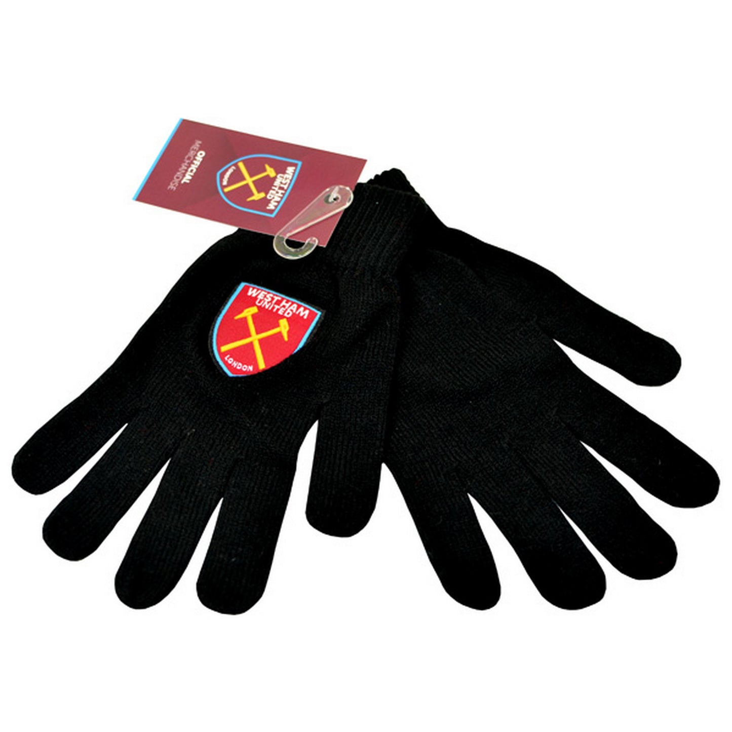 Black - Back - West Ham United FC Mens Official Knitted Football Crest Design Gloves