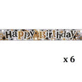 Multi-Colour - Front - Simon Elvin Holographic Foil Banner Happy Birthday X 6