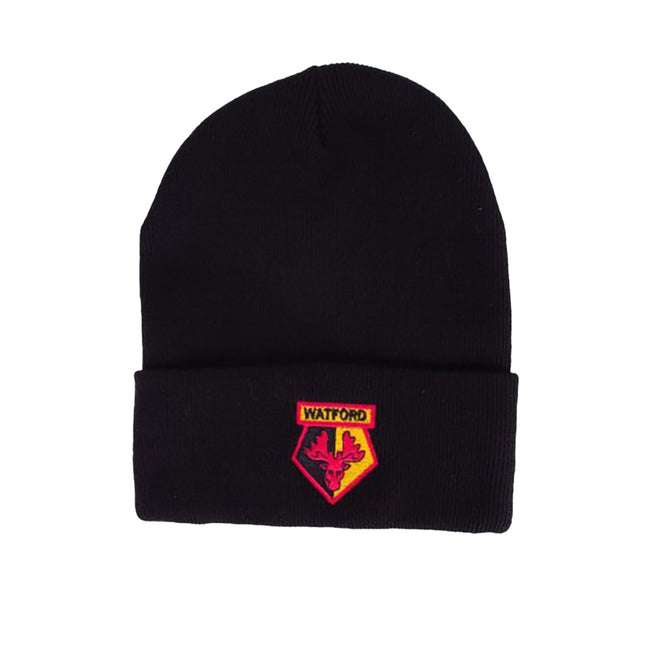 Black-Yellow-Red - Front - Watford FC Unisex Adults Knitted Hat