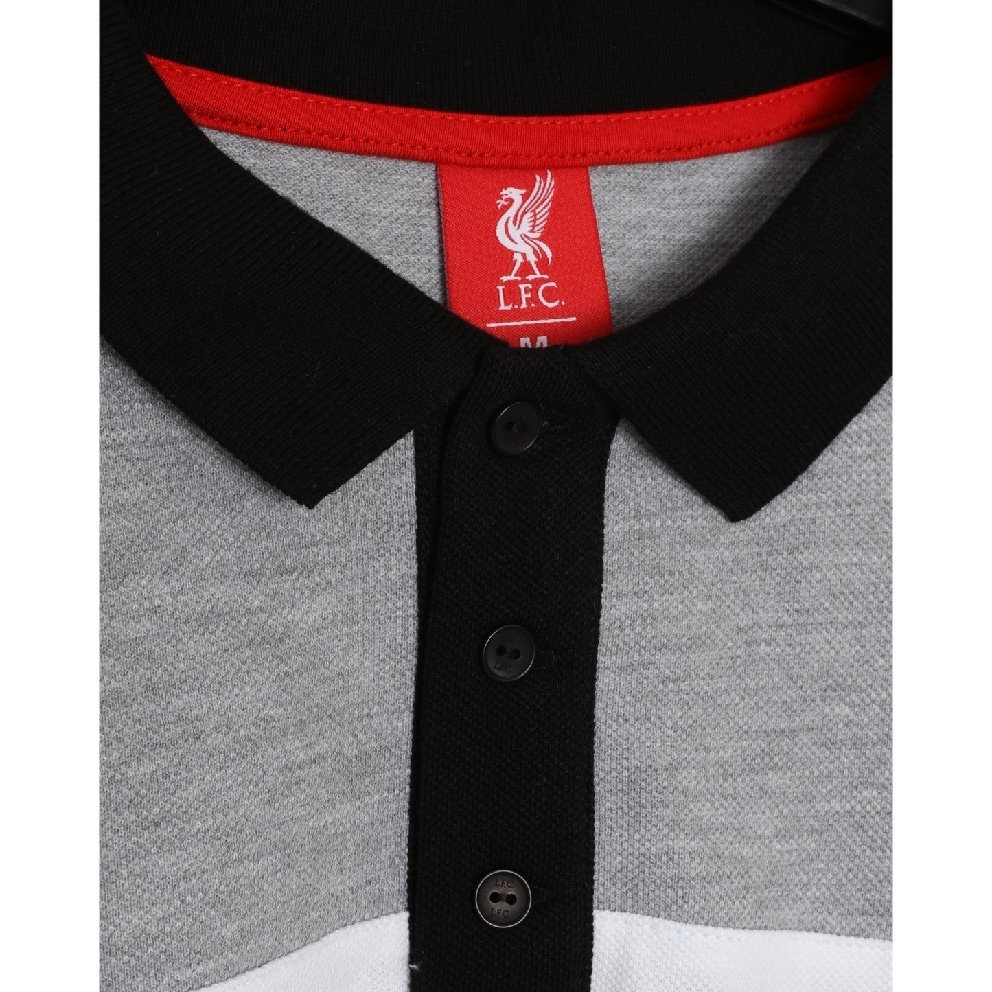 Black-Heather Grey-White - Close up - Liverpool FC Mens Polo Shirt