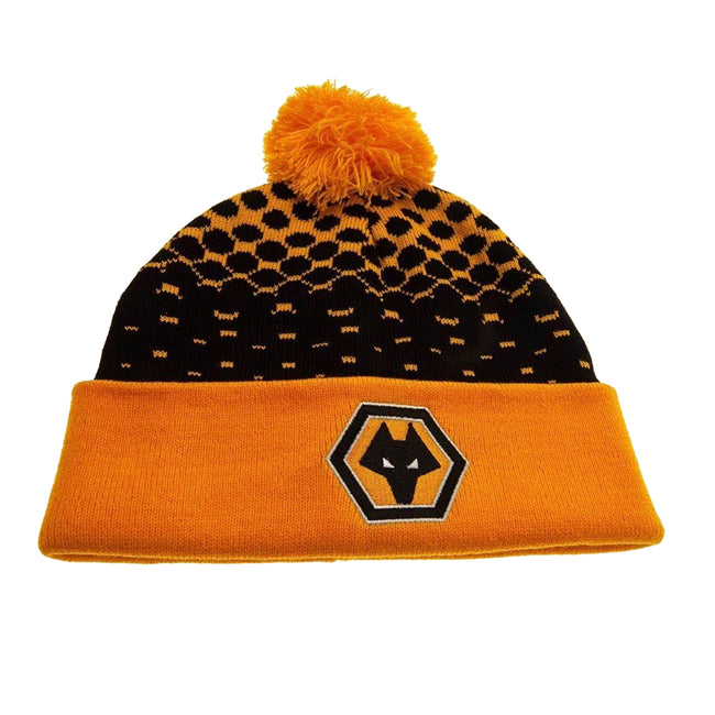 Yellow-Black - Front - Wolves Bobble Knitted Cuffed Beanie