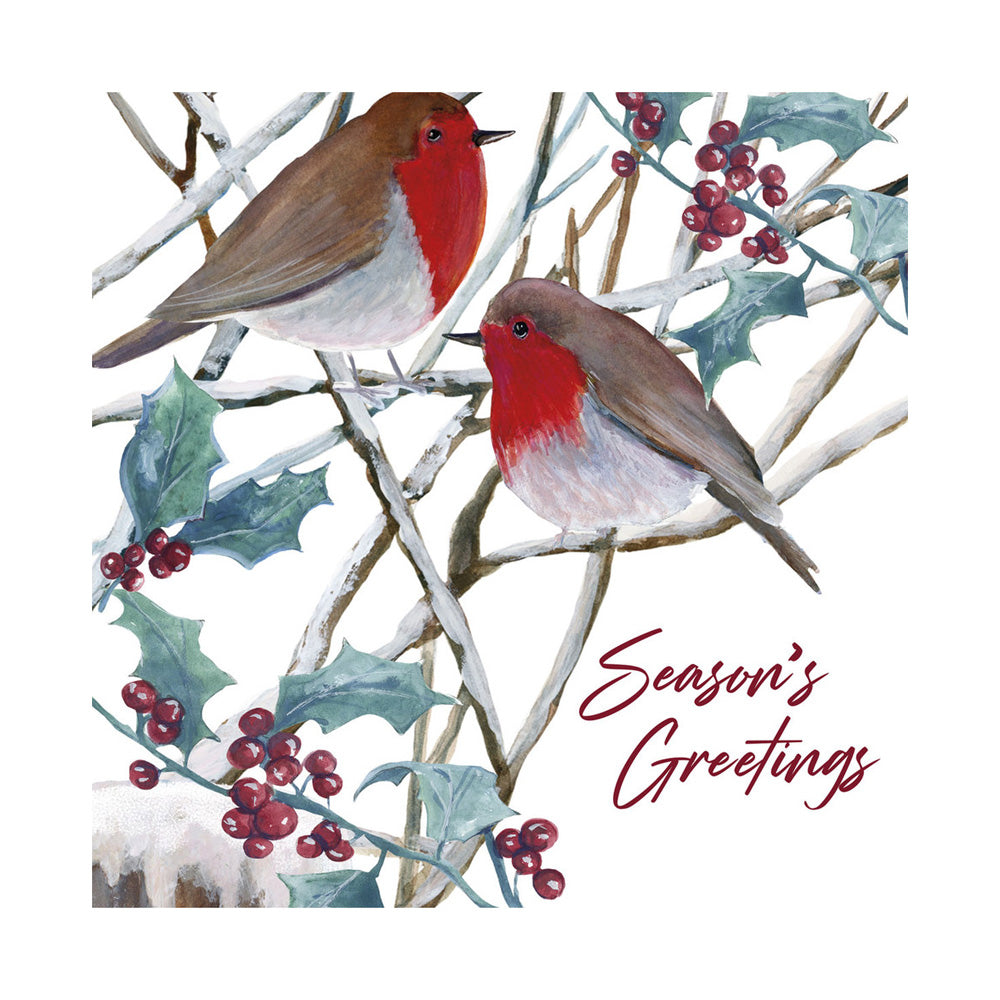 Green-Red-Brown - Side - Eurowrap Kraft Robin Christmas Card (Pack of 12)