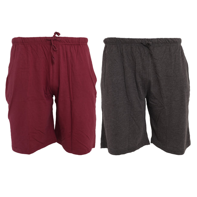 Wine-Dark Grey Marl - Front - Tom Franks Jersey Lounge Shorts (2 Pack)