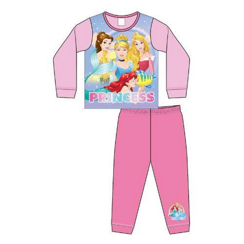 Pink-Blue - Front - Disney Princess Girls Characters Long Pyjama Set