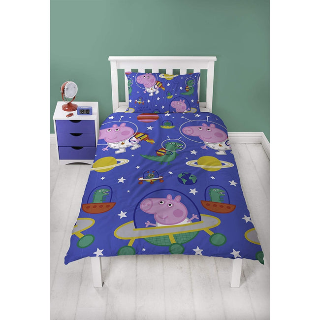 Blue - Back - Peppa Pig George Planets Single Duvet Set