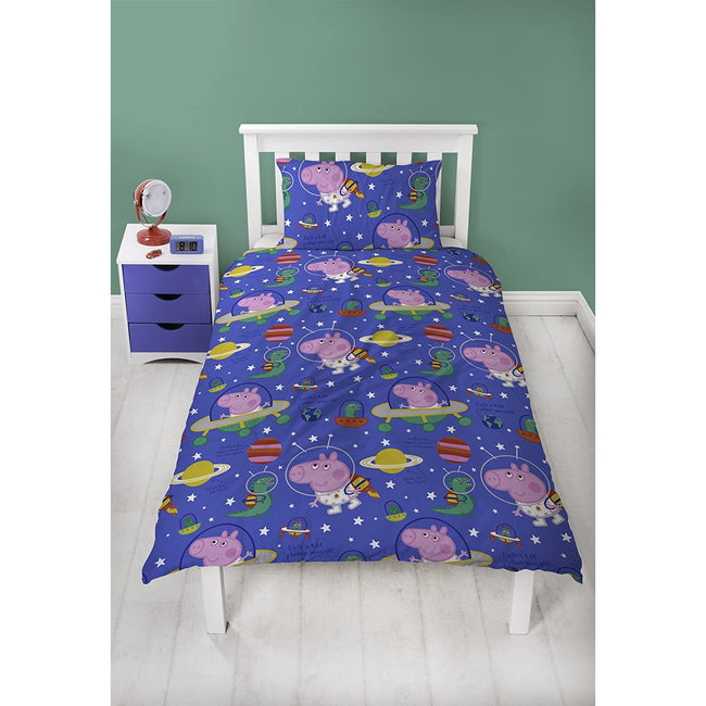 Blue - Side - Peppa Pig George Planets Single Duvet Set