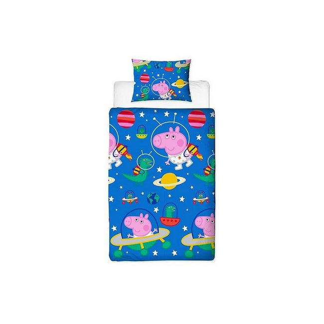 Blue - Front - Peppa Pig George Planets Single Duvet Set