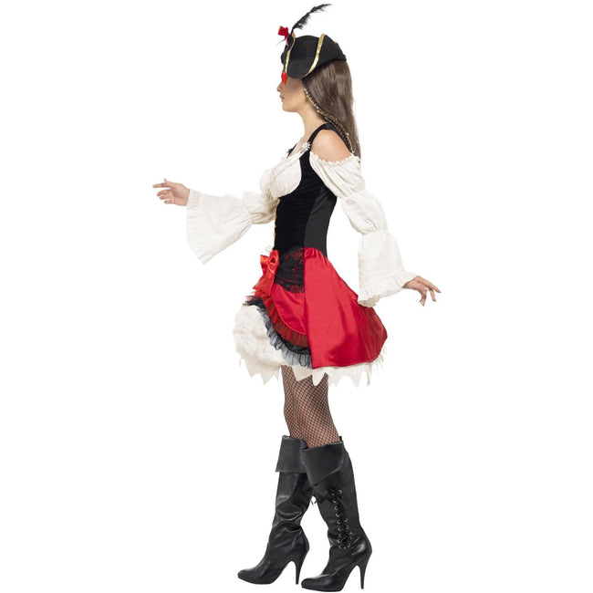 Red-White-Black - Side - Smiffys Womens-Ladies Glamorous Pirate Costume Set