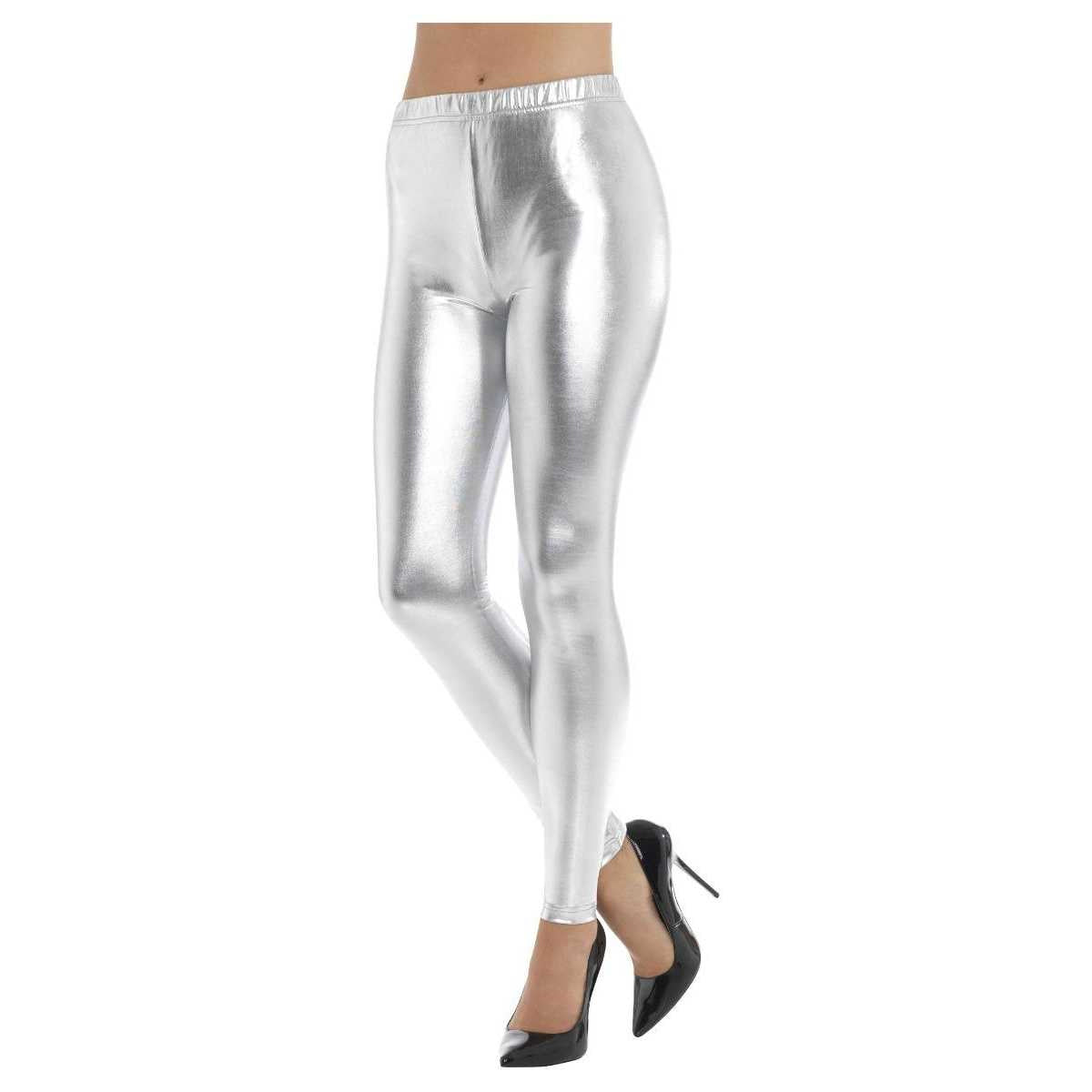 Silver - Back - Smiffys Womens-Ladies 80s Disco Metallic Leggings