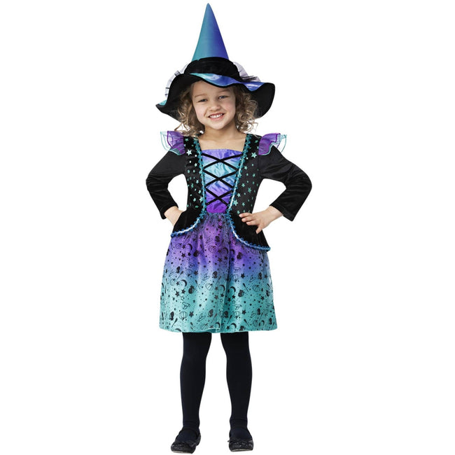 Black-Purple-Turquoise - Back - Smiffys Girls Cosmic Witch Costume Set