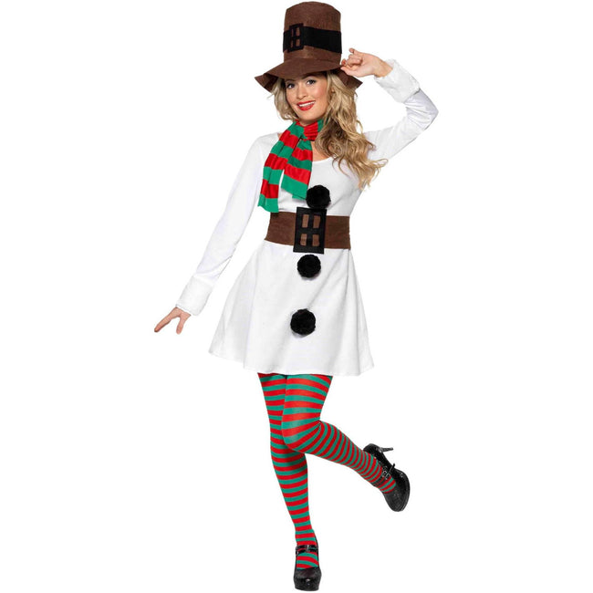 White-Black - Pack Shot - Smiffys Womens-Ladies Miss Snowman Costume Set