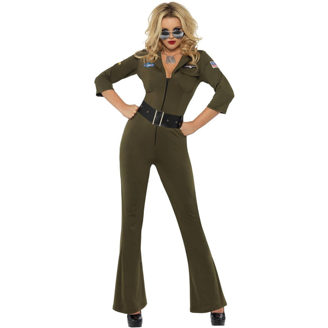 Green - Back - Top Gun Womens-Ladies Aviator Costume