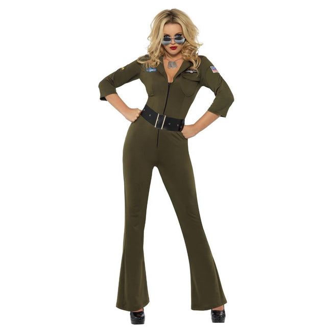 Green - Front - Top Gun Womens-Ladies Aviator Costume