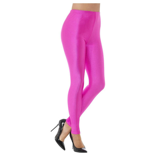 Neon Pink - Front - Smiffys Womens-Ladies 80s Disco Spandex Leggings