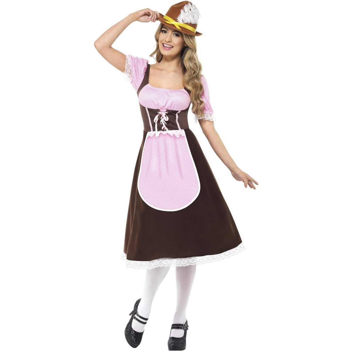 Brown-Pink - Lifestyle - Smiffys Womens-Ladies Tavern Long Costume Dress