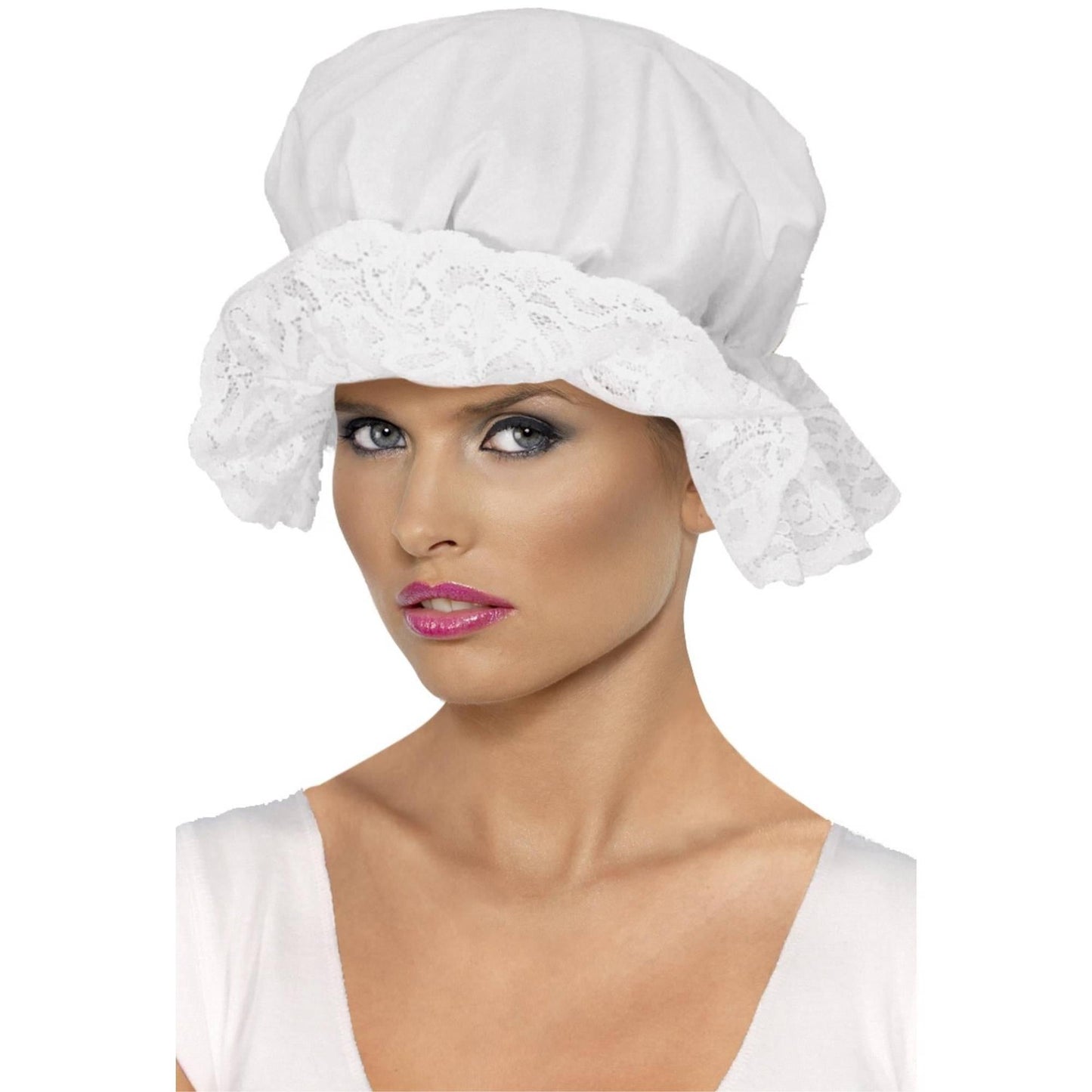 White - Back - Smiffys Womens-Ladies Mop Cap