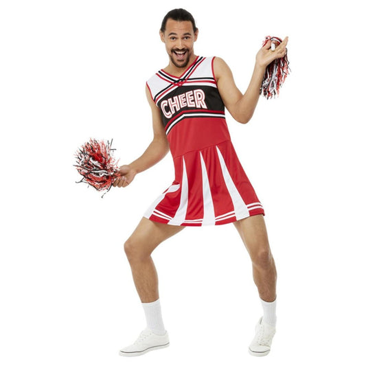 Red-White-Black - Front - Smiffys Mens Give Me A.. Cheerleader Costume