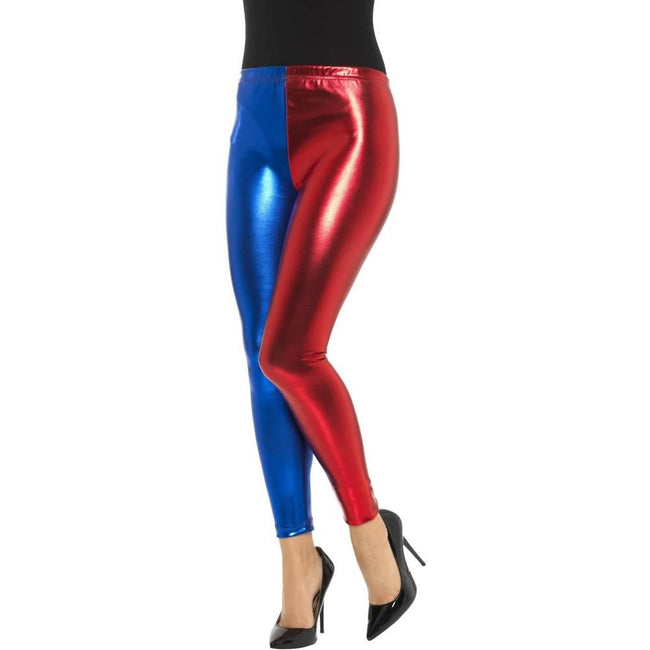 Blue-Red - Back - Smiffys Womens-Ladies Jester Metallic Leggings
