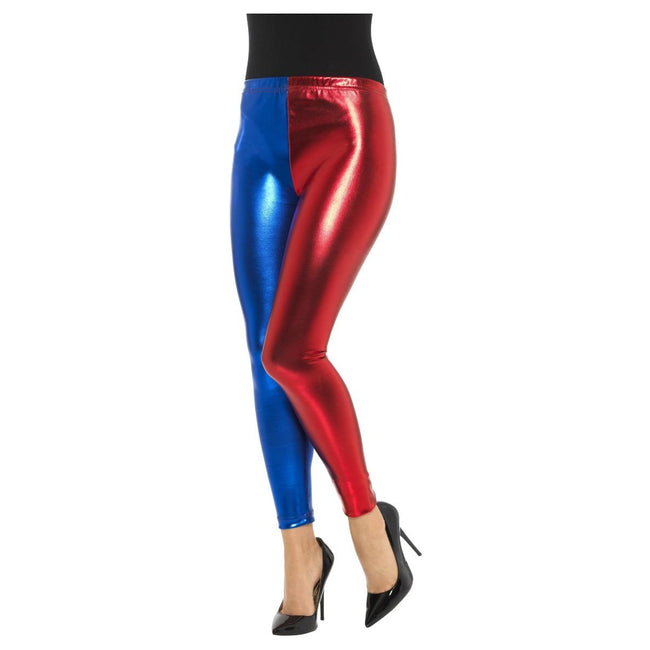 Metallic Blue-Metallic Red - Front - Smiffys Womens-Ladies Jester Metallic Leggings