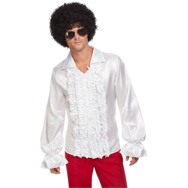 White - Back - Smiffys Mens 60s Ruffled Shirt