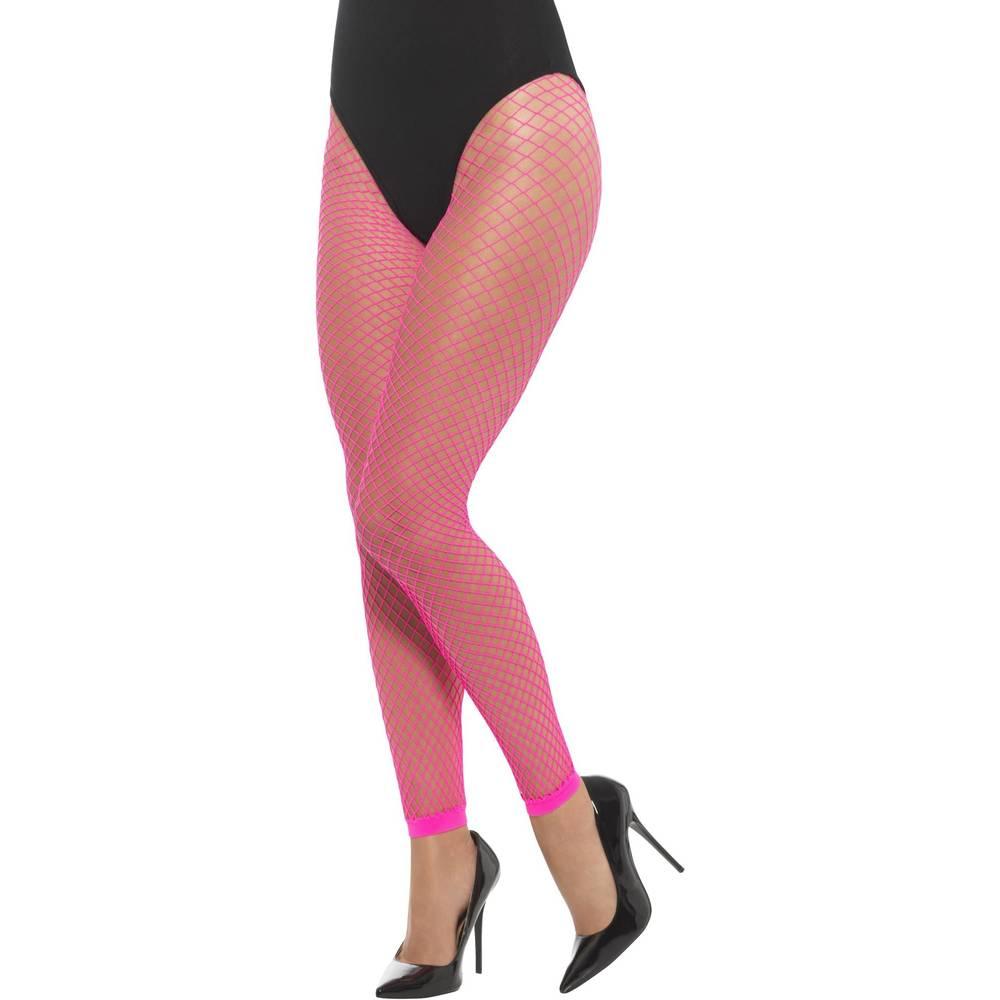 Neon Pink - Back - Smiffys Womens-Ladies Net Footless Tights