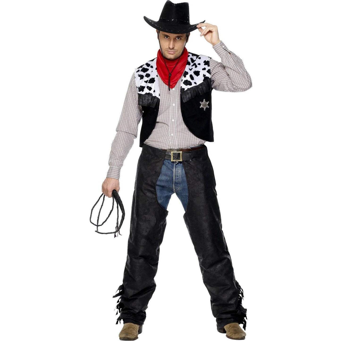 Black-White-Red - Side - Smiffys Unisex Adult Cowboy Costume Set