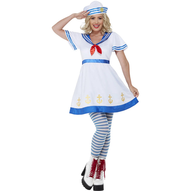White-Blue - Side - Smiffys Womens-Ladies High Seas Sailor Costume