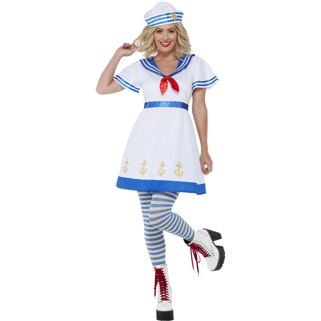 White-Blue - Front - Smiffys Womens-Ladies High Seas Sailor Costume