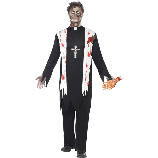 Black-White - Back - Smiffys Mens Zombie Priest Costume