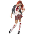 Grey-White-Red - Back - Smiffys Womens-Ladies High School Horror Zombie School Girl Costume Set