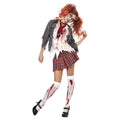 Grey-White-Red - Front - Smiffys Womens-Ladies High School Horror Zombie School Girl Costume Set