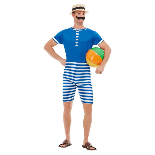 White-Blue - Front - Smiffys Mens 20s Bathing Suit Costume Set