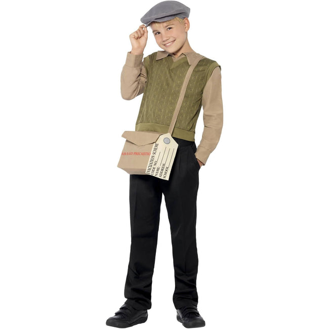 Green-Beige-Grey - Back - Smiffys Boys Evacuee Costume Set
