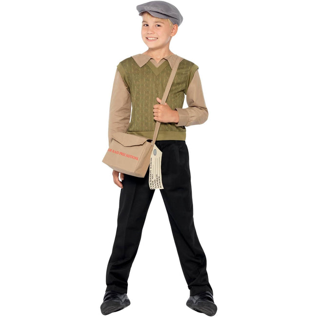 Green-Beige-Grey - Pack Shot - Smiffys Boys Evacuee Costume Set