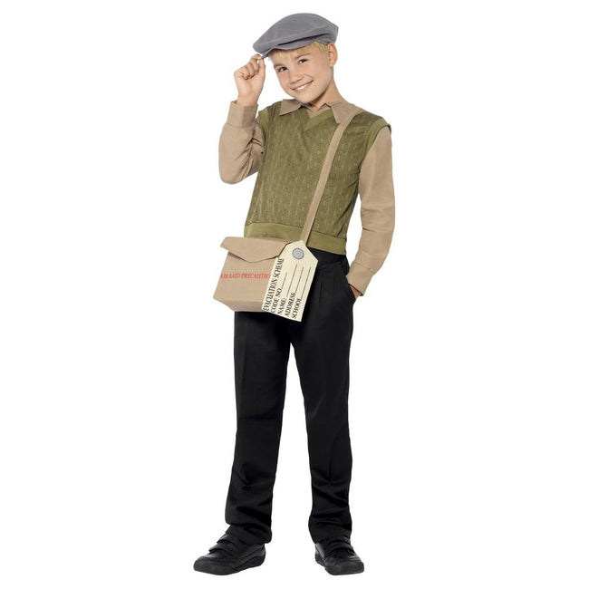 Green-Beige-Grey - Front - Smiffys Boys Evacuee Costume Set