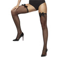 Black - Back - Smiffys Womens-Ladies Bow Fishnet Hold Up Stockings