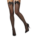 Black - Front - Smiffys Womens-Ladies Bow Fishnet Hold Up Stockings