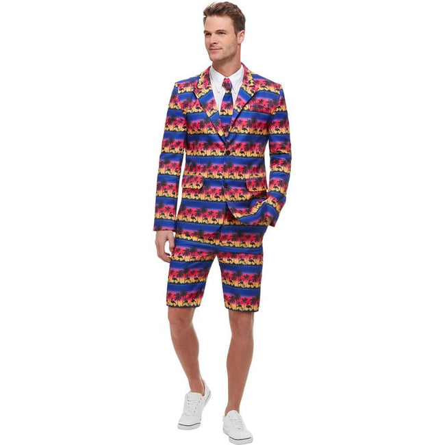 Blue-Red-Yellow - Back - Smiffys Mens Sunset Flamingo Costume Suit