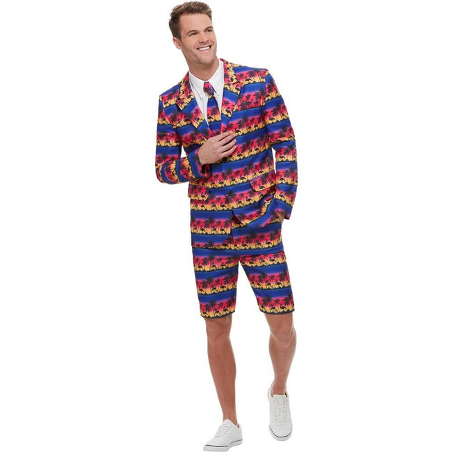 Blue-Red-Yellow - Side - Smiffys Mens Sunset Flamingo Costume Suit