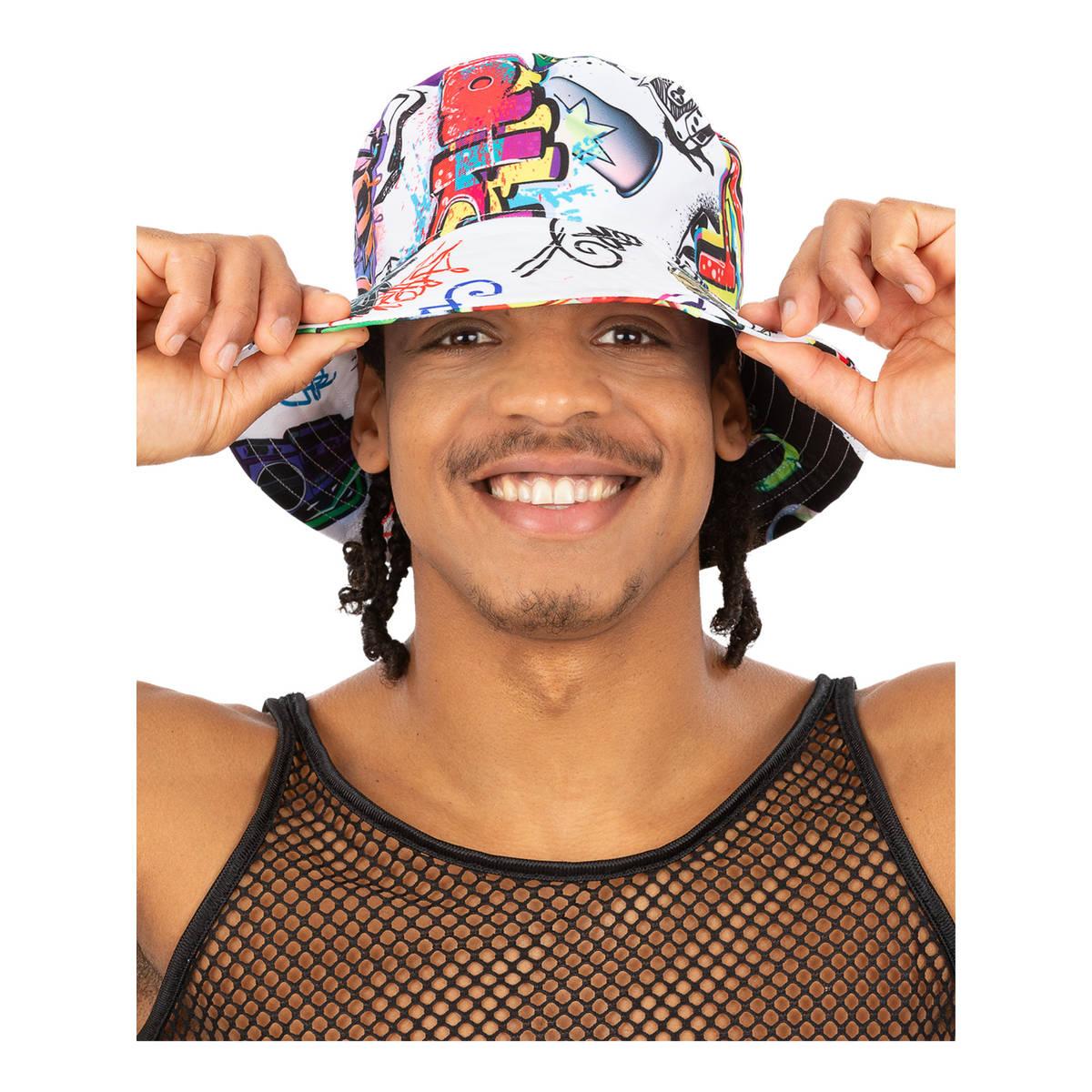Multicoloured - Back - Smiffys Unisex Adult 90s Graffiti Bucket Hat