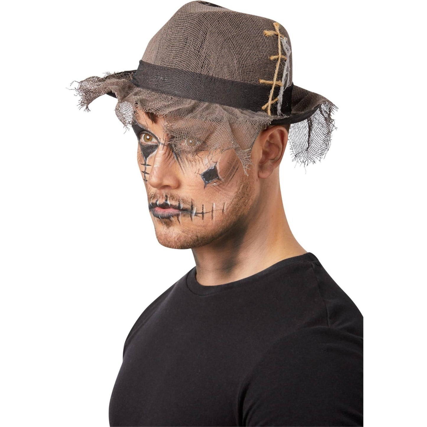 Grey - Back - Smiffys Gothic Distressed Linen Trilby